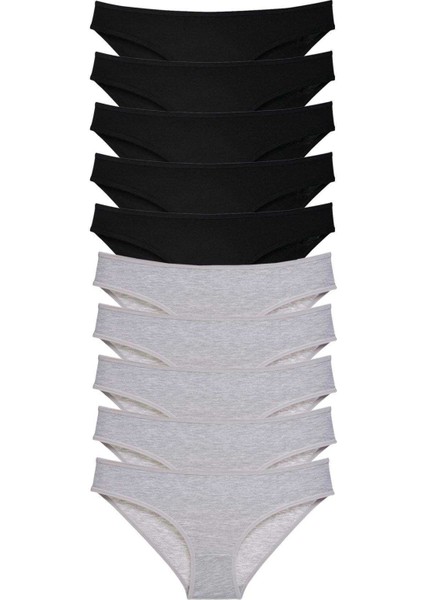 10 Adet Süper Eko Set Likralı Kadın Slip Külot Siyah Gri