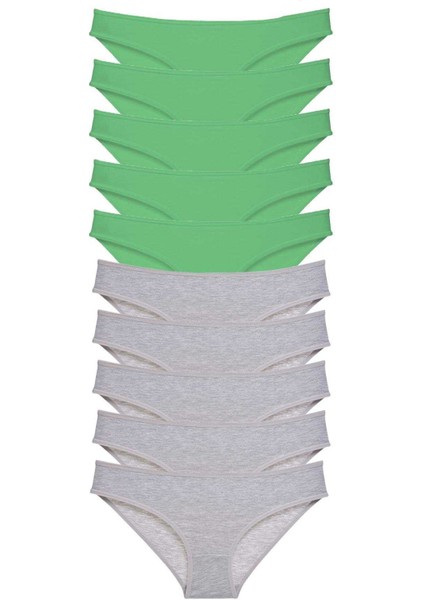 10 Adet Süper Eko Set Likralı Kadın Slip Külot Yeşil Gri