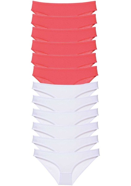 12 Adet Eko Set Likralı Kadın Slip Külot Fuşya Beyaz