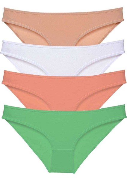4 Adet Süper Eko Set Likralı Kadın Slip Külot Ten Beyaz Pudra Yeşil