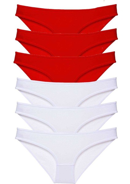 6 Adet Süper Eko Set Likralı Kadın Slip Külot Kırmızı Beyaz