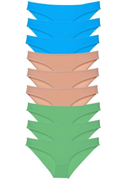 9 Adet Süper Eko Set Likralı Kadın Slip Külot Yeşil Ten Mavi