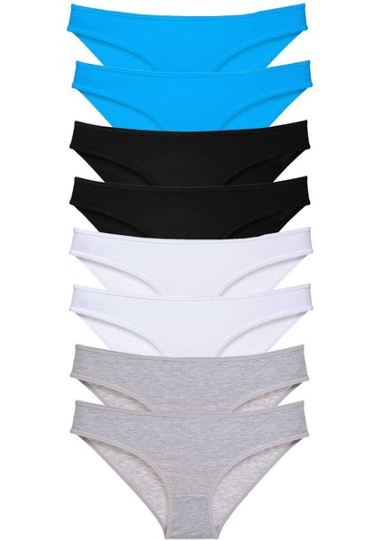 8 Adet Süper Eko Set Likralı Kadın Slip Külot Siyah Gri Beyaz Mavi