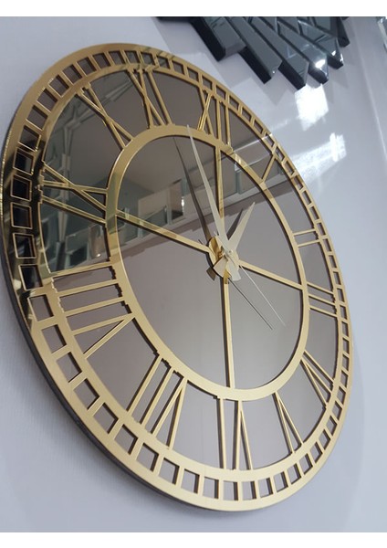 Golden Roma Bronze Model Altın Bronz Renk 50 Cm Dekoratif Aynalı Duvar Saati