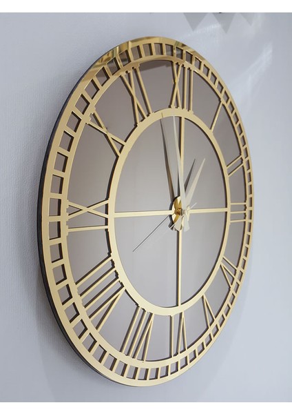Golden Roma Bronze Model Altın Bronz Renk 50 Cm Dekoratif Aynalı Duvar Saati