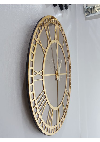 Golden Roma Bronze Model Altın Bronz Renk 50 Cm Dekoratif Aynalı Duvar Saati