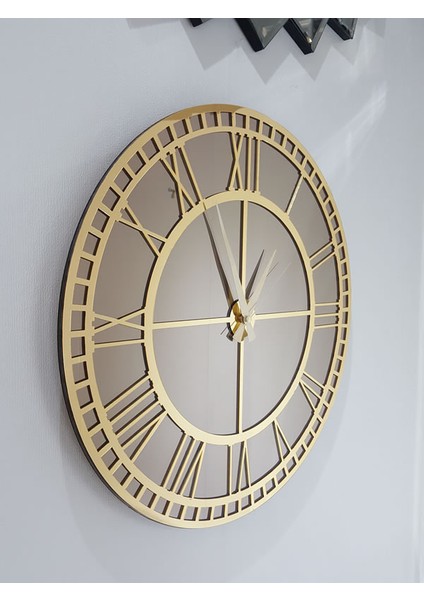 Golden Roma Bronze Model Altın Bronz Renk 50 Cm Dekoratif Aynalı Duvar Saati