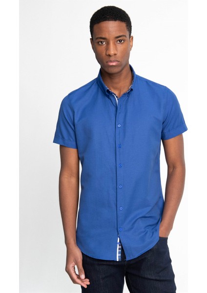 Slim Fit Kısa Kol Düğmeli Yaka Poplin Oxford Erkek Gömlek fiyatları