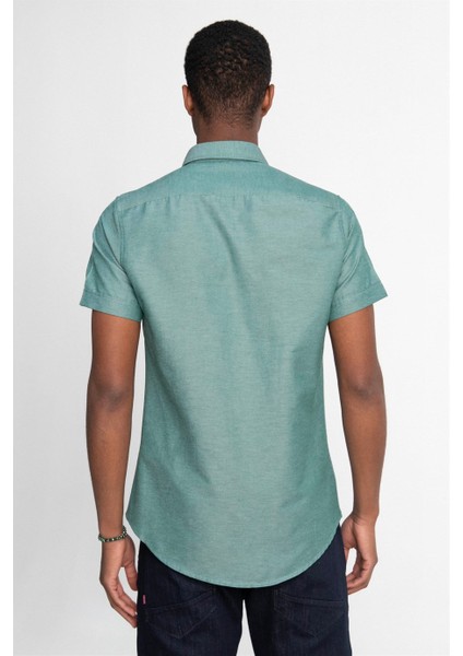 Slim Fit Kısa Kol Düğmeli Yaka Poplin Oxford Erkek Gömlek fırsatları