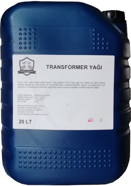 Artoil Transformer 20 Litre Trafo Yağı ( Üretim Yılı: 2023 )