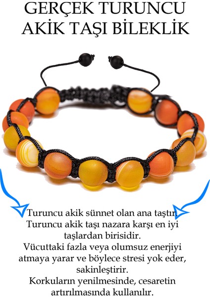 Sertifikalı Ham Işlenmemiş Damarlı Turuncu Akik Taşı Bileklik
