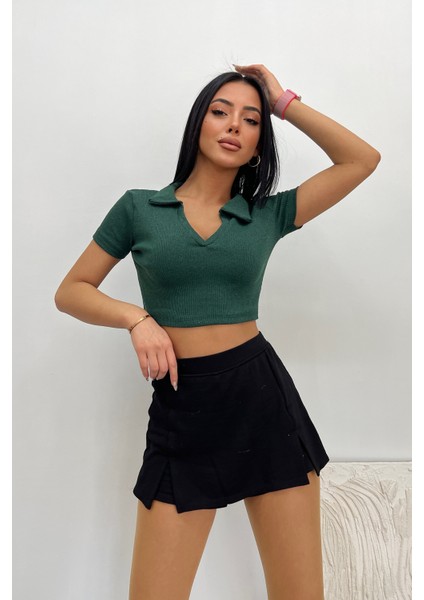 Kadın Polo Yaka Crop Bluz fiyatları