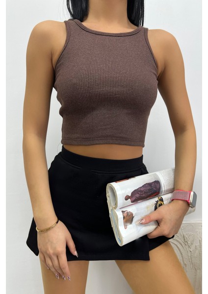 Kadın Halter Yaka Crop Bluz