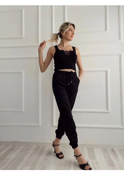 Kadın Beli Tünelli Pantolon Siyah