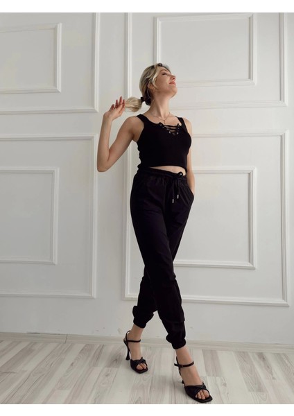 Kadın Beli Tünelli Pantolon Siyah fırsatları