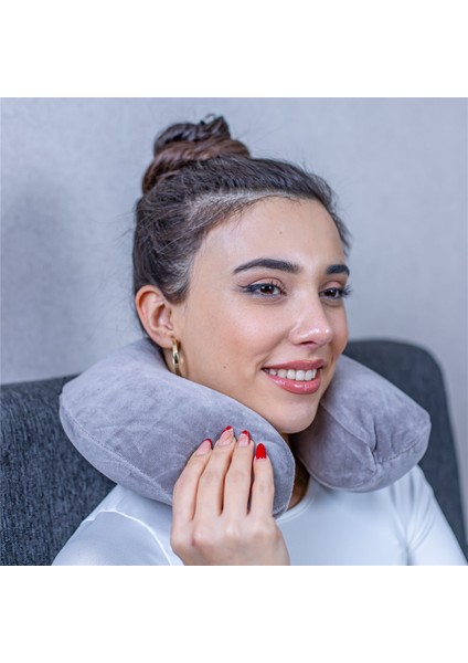 Visco Seyahat Yastığı Araba Uçak Otobüs Taşıt Içi Yolculuk Yastığı Ortopedik Yastık Gri 31*27*10