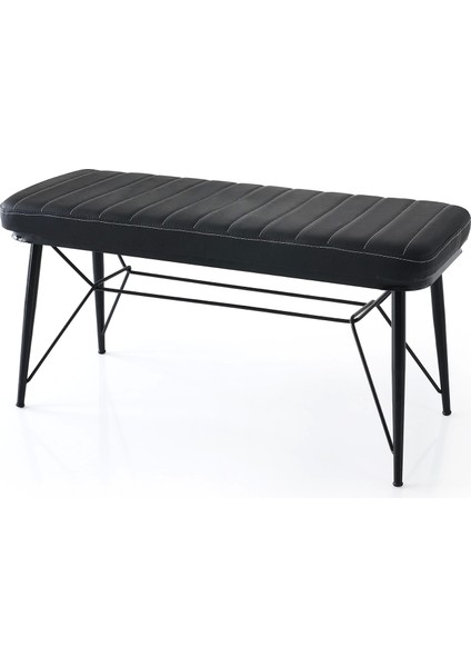 Bench Puf Metal Retro Ayaklı Siyah Deri