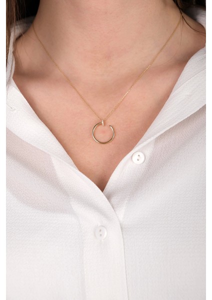 Güzide 14 Ayar Altın Taşlı Çivi Kolye