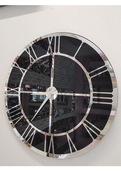 Silver Black Model Gümüş Siyah Renk 50 Cm Dekoratif Aynalı Duvar Saati