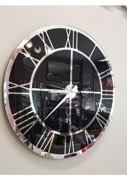 Silver Black Model Gümüş Siyah Renk 50 Cm Dekoratif Aynalı Duvar Saati fiyatları