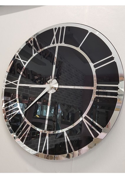 Silver Black Model Gümüş Siyah Renk 50 Cm Dekoratif Aynalı Duvar Saati modelleri