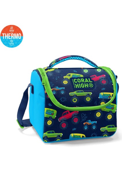 Kids Mavi Lacivert Monster Truck Desenli Thermo Beslenme Çantası 11821