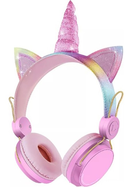 Yeni Nesil Kablosuz Sevimli Unicorn Kız Çocuk Kulaklığı Wirelles Bluetooth Pembe