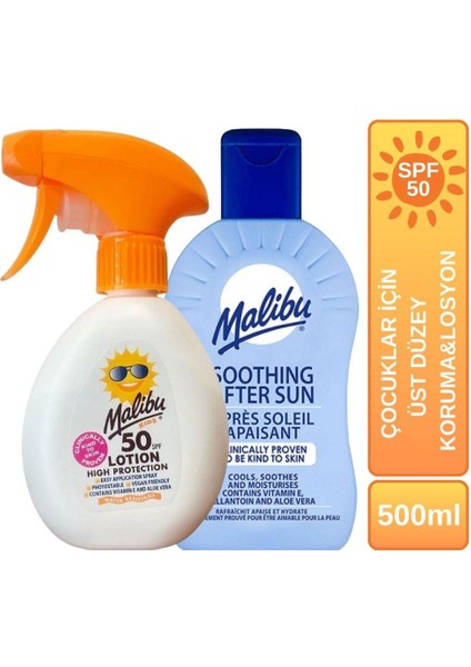 Güneş Koruyucu Sprey + Güneş Sonrası Yatıştırıcı Çocuklar Için SPF50 Üst Düzey Korumalı Losyon