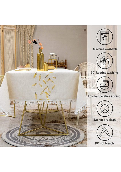 140X220CM Keten Masa Örtüsü (Altın) (Yurt Dışından) fırsatları