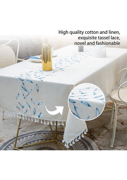 140X220CM Keten Pamuklu Masa Örtüsü (Mavi) (Yurt Dışından) fırsatları