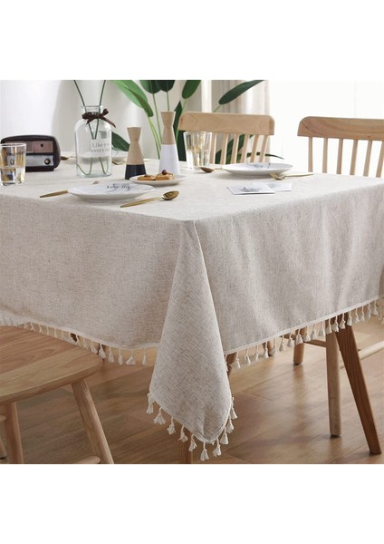 140X160CM Saçaklı Keten Masa Örtüsü (Yurt Dışından)
