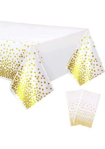 2 Adet Tek Kullanımlık Masa Örtüsü 137 x 274 cm (Beyaz ve Altın) (Yurt Dışından)