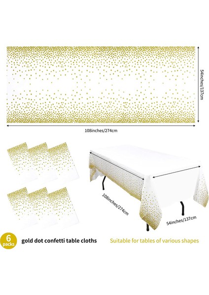 6 Adet Tek Kullanımlık Masa Örtüsü 137 x 274 cm (Beyaz ve Altın Rengi) (Yurt Dışından)