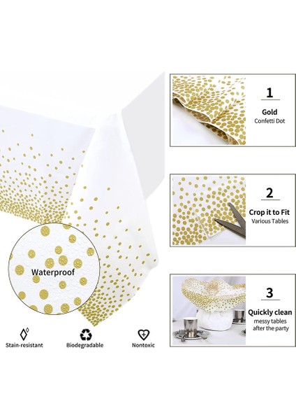 6 Adet Tek Kullanımlık Masa Örtüsü 137 x 274 cm (Beyaz ve Altın Rengi) (Yurt Dışından) modelleri