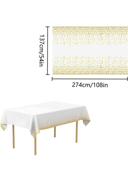 4 Adet Tek Kullanımlık Masa Örtüsü 137 x 274 cm (Beyaz ve Altın Rengi) (Yurt Dışından)