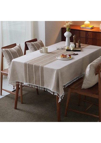 140*180CM Yıkanabilir Işlemeli Masa Örtüsü (Kahverengi) (Yurt Dışından)