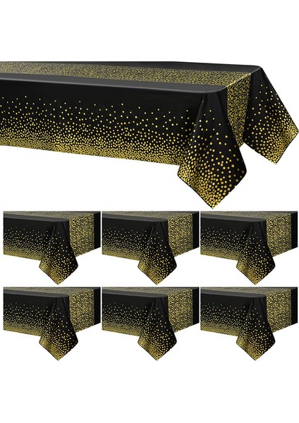 6 Adet Tek Kullanımlık Masa Örtüsü 137 x 274 cm (Siyah ve Altın) (Yurt Dışından)