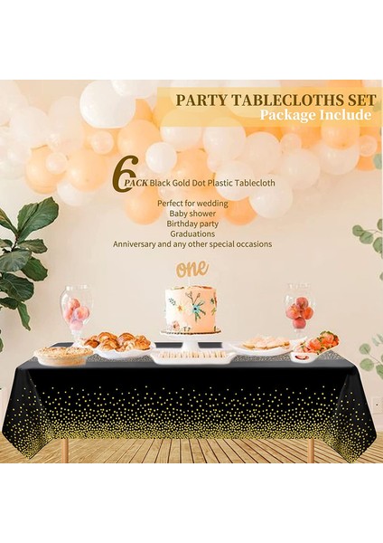 6 Adet Tek Kullanımlık Masa Örtüsü 137 x 274 cm (Siyah ve Altın) (Yurt Dışından) fırsatları