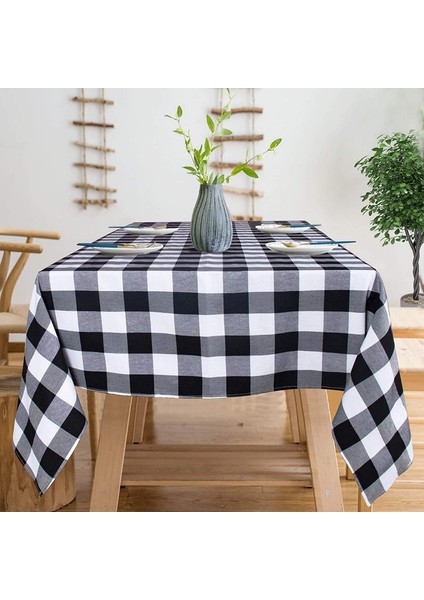 Kare Masa Örtüsü 140 x 140 cm Siyah ve Beyaz Izgara (Yurt Dışından) fiyatları