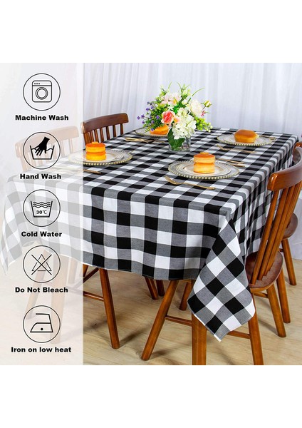 Kare Masa Örtüsü 140 x 140 cm Siyah ve Beyaz Izgara (Yurt Dışından) modelleri