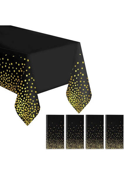 4 Adet Tek Kullanımlık Masa Örtüsü 137 x 274 cm (Siyah ve Altın) (Yurt Dışından)