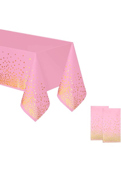 2 Tek Kullanımlık Masa Örtüsü 137 x 274 cm (Pembe-Altın) (Yurt Dışından)