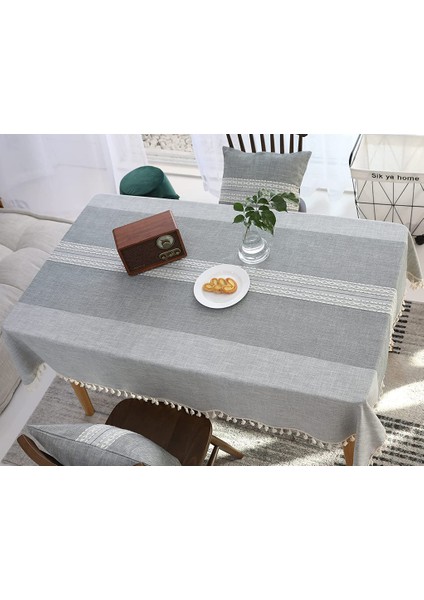Dikdörtgen Pamuklu Masa Örtüsü 140X220CM (Gri) (Yurt Dışından)