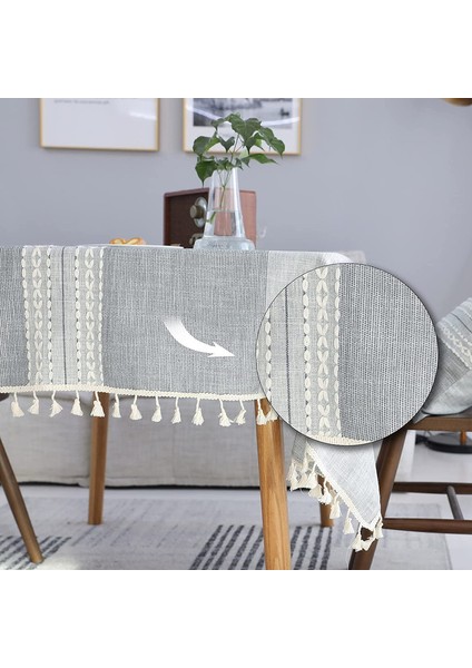 Dikdörtgen Pamuklu Masa Örtüsü 140X220CM (Gri) (Yurt Dışından) fırsatları