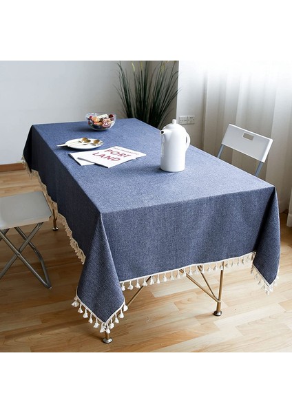 Keten Masa Örtüsü Pamuk 140X180 cm (Mavi) (Yurt Dışından) fiyatları