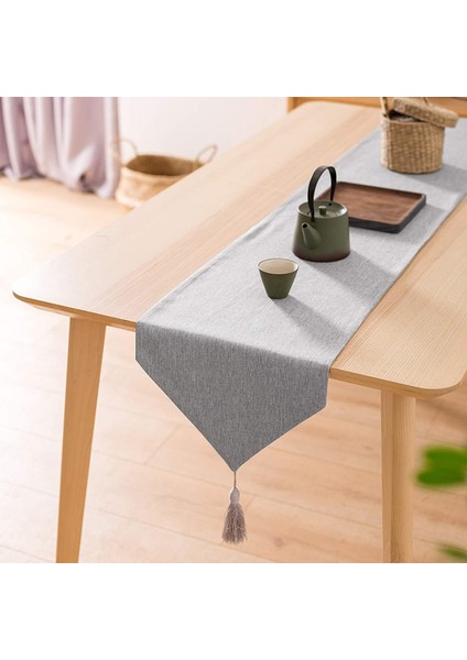 Pamuklu Keten Masa Bayrağı (Gri 32*120CM) (Yurt Dışından)