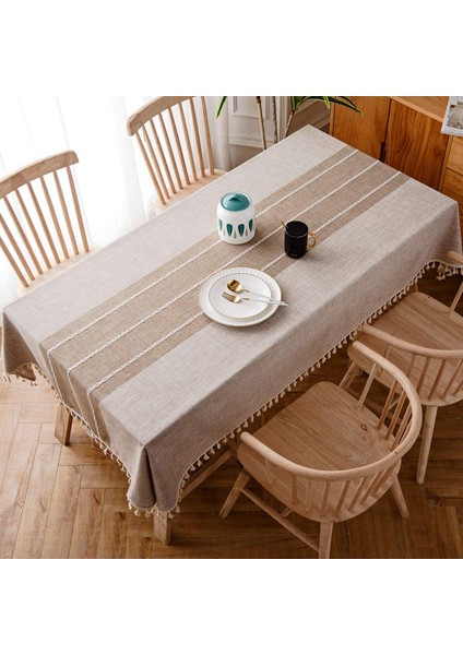 140X240CM Haki Renkte Saçaklı Masa Örtüsü (Yurt Dışından)