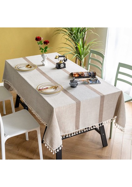 Çizgili Masa Örtüsü (Kahverengi, 100*160CM) (Yurt Dışından) fiyatları