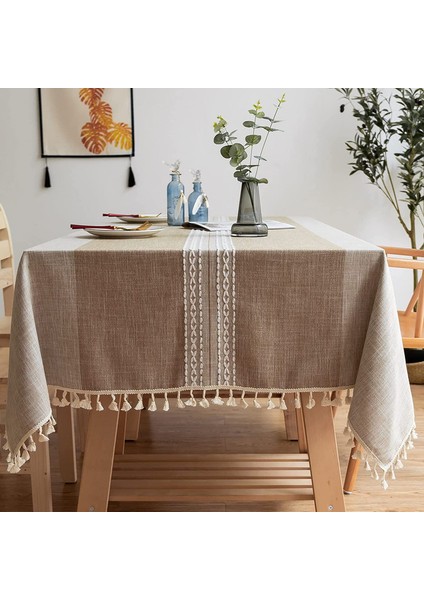 Keten Masa Örtüsü Pamuk 140X240 cm (Kahverengi) (Yurt Dışından)