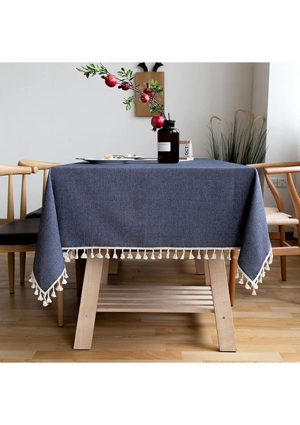 Keten Masa Örtüsü Pamuk 140X220 cm (Mavi) (Yurt Dışından)